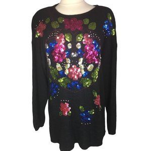 Vintage 80s Ormond Long Silk & Angora Sweater Sequins Shoulder Pads Bling Large